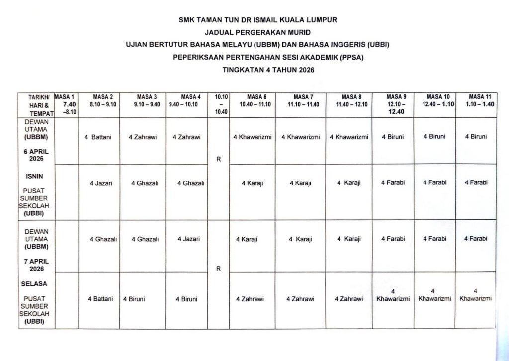 Jadual Peperiksaan Pertengahan Tahun 2026 Tingkatan 4